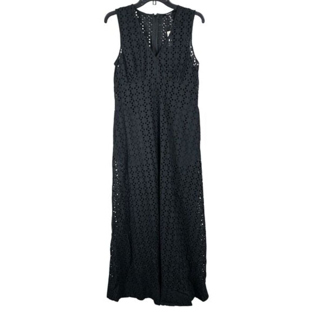 Madewell Sleeveless‎ Eyelet V-Neck Maxi Dress Black NS772 size 6 NWT - Picture 7 of 10